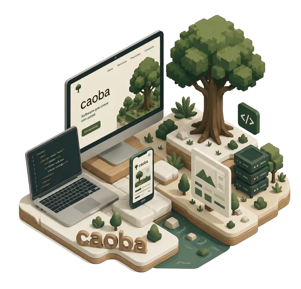 Ilustración isométrica de dispositivos mostrando el producto